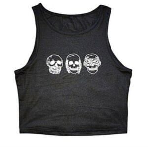 Black Skull Graphic Crop Tank Top Size S